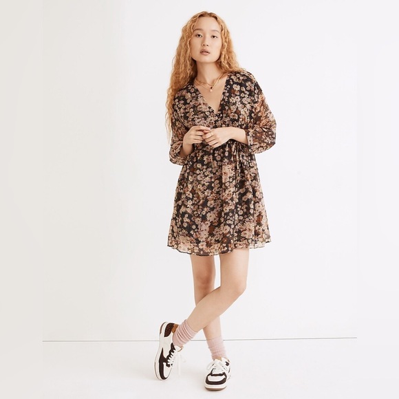 Madewell Dresses & Skirts - Madewell Drawstring Faux-Wrap Floral Mini Dress Size Medium